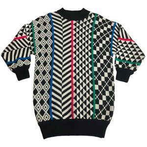 Vintage Traci Taylor Sweater Dress Medium Tunic Knit Memphis Retro Geometric 80s
